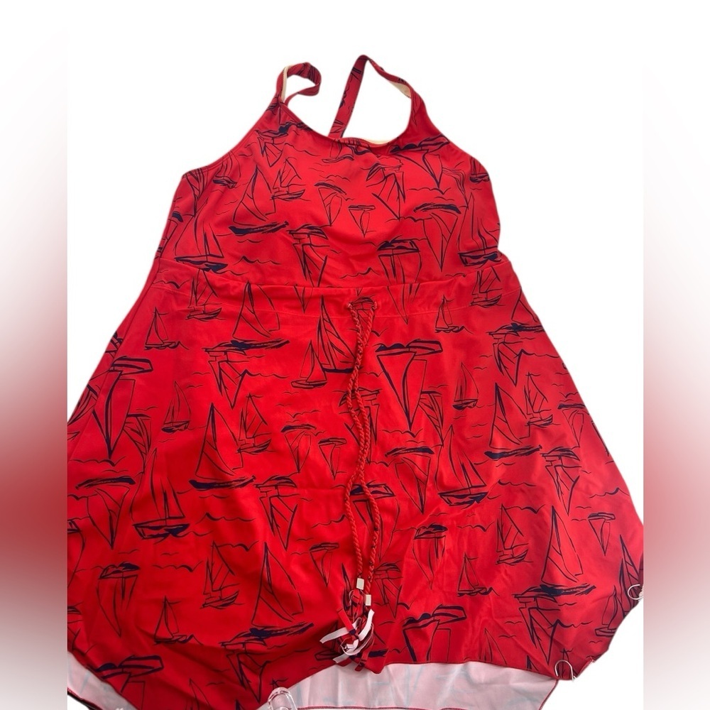 NWOT D & Co Red Sailboat Print Women Swimsuit 18W